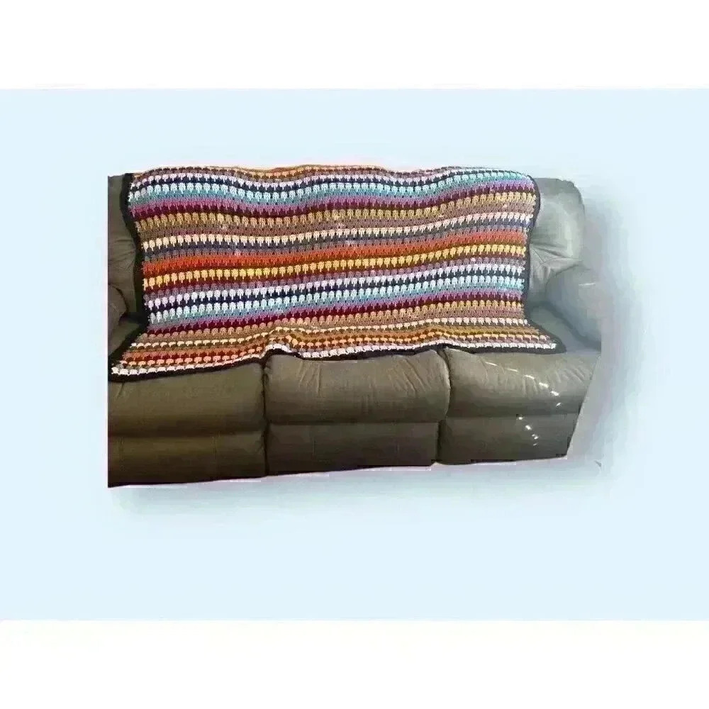 Handmade 60 x 60 Crochet Blanket w/Multicolored Stripes - Cozy For Sofa Or Bed
